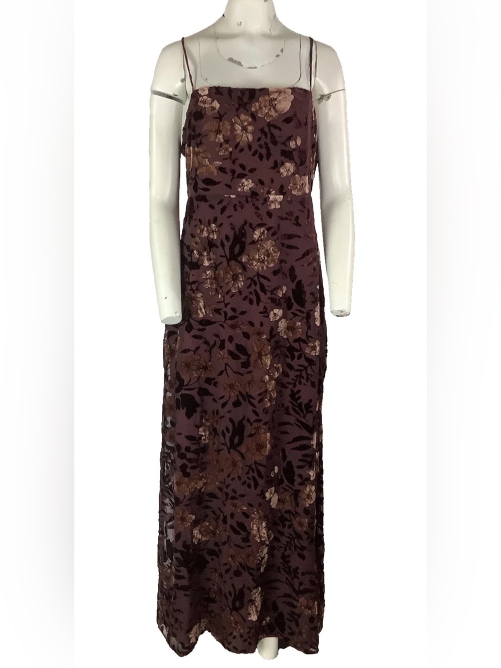 Lulus Sz XL Velvet Floral Burnout Maxi Brown Whimsigoth Fall Fairy Dress